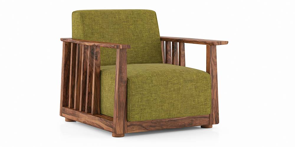 Serra Wooden Sofa - Teak Finish (Green Olivia) by Urban Ladder - - 