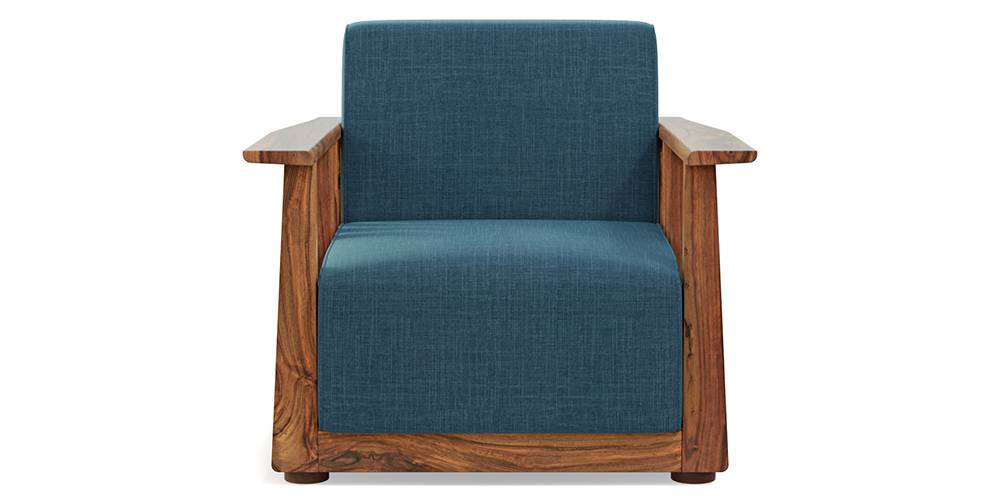 Serra Wooden Sofa - Teak Finish (Colonial Blue) by Urban Ladder - - 