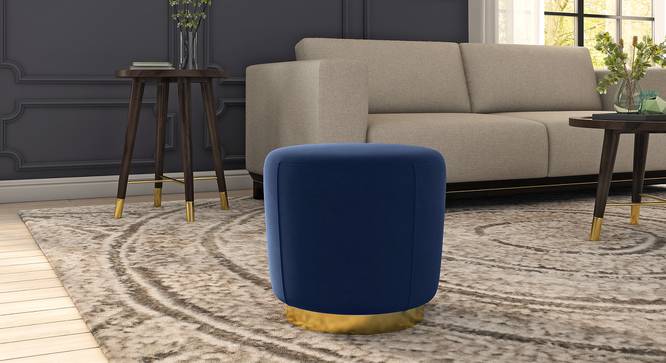 Sinata Ottoman (Antique Brass Finish, Blue Velvet) by Urban Ladder - Full View Design 1 - 421300