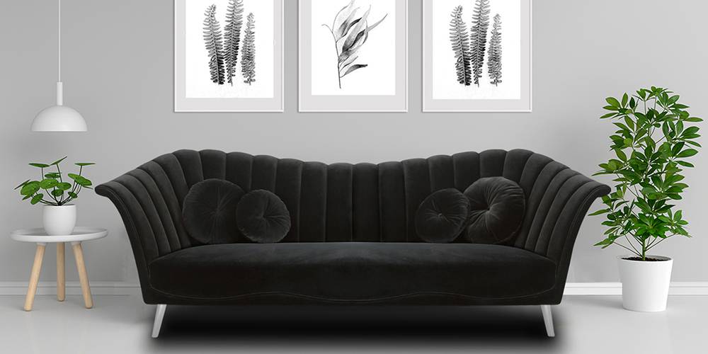 Orlando Fabric Sofa(Black) (Black, 3-seater Custom Set - Sofas, None Standard Set - Sofas, Fabric Sofa Material, Regular Sofa Size, Regular Sofa Type) by Urban Ladder - - 