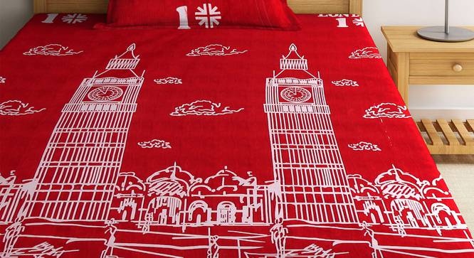 Lourdes Bedsheet Set (Red, Single Size) by Urban Ladder - Front View Design 1 - 424331