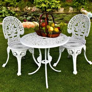 Art And Abode Design Regalia Round Metal Outdoor Table in White Colour with set of 2 Chairs