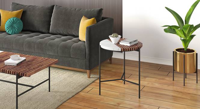 Lopez Side Table (Teak Finish, Black) by Urban Ladder - Full View Design 1 - 425388