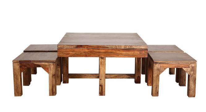 Cato Coffee Table With Stools (HONEY, HONEY Finish) by Urban Ladder - Front View Design 1 - 425787