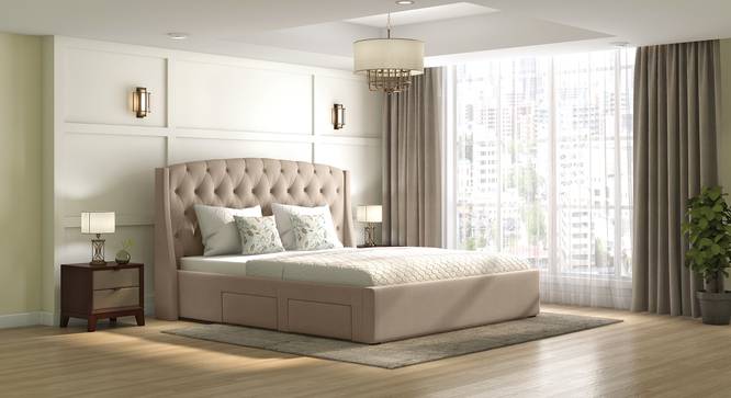 Aspen Upholstered Storage Bed (King Bed Size, Beige) by Urban Ladder - Full View Design 1 - 428199
