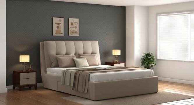 Bornholm Upholstered Storage Bed (Queen Bed Size, Beige) by Urban Ladder - Design 1 Full View - 428221