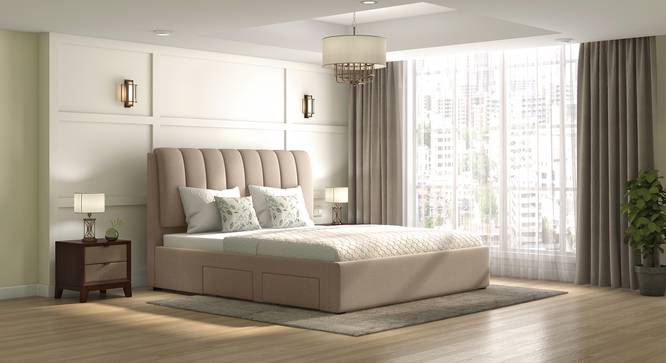 Faroe Upholstered Storage Bed (King Bed Size, Beige) by Urban Ladder - Design 1 Full View - 428225