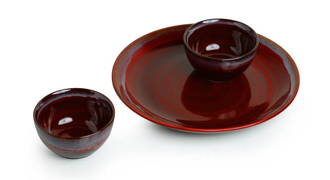 Adeline Dining Plate With Serving Bowls Set of 3 (Set of 3 Set, Black, Crimson & Ombre Blue) by Urban Ladder - Front View Design 1 - 428411