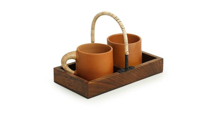 Adamson Cups With Sheesham Wooden Tray Set of 2 (Set Of 2 Set, Earthen Brown & Dark Brown) by Urban Ladder - Cross View Design 1 - 428419