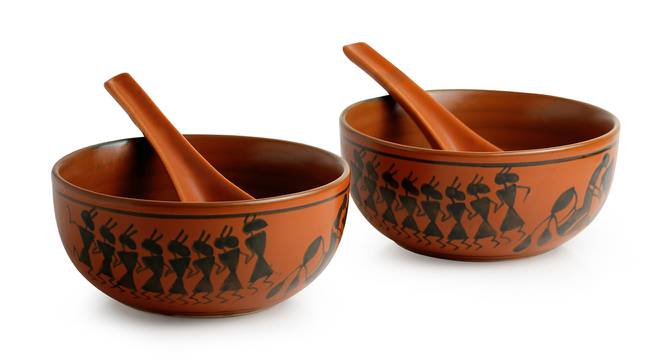 Alon Soup Dishes With Spoons Set of 2 (Set Of 2 Set, Red Mud Brown) by Urban Ladder - Front View Design 1 - 428562