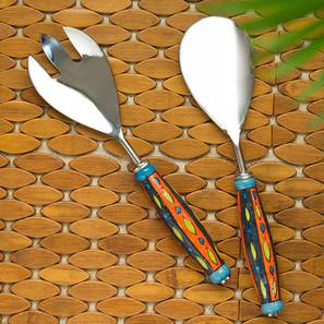 Cutlery Design Brianna Serving Spoon & Fork Set of 2 (Silver & Multicolour)