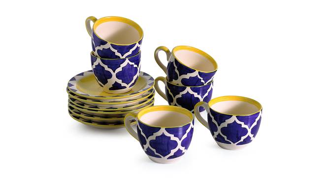 Barkley Cup & Saucer Set of 6 (Set of 6 Set, Blue, White & Yellow) by Urban Ladder - Front View Design 1 - 428831