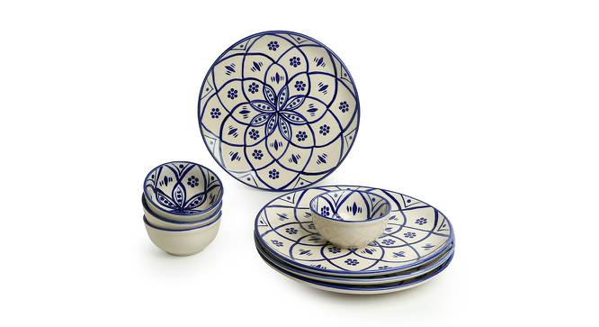 Cali Dinner Plates With Katoris Set of 8 (White & Midnight Blue, set of 8 Set) by Urban Ladder - Front View Design 1 - 428841