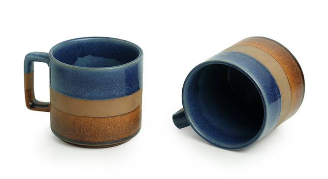 Caramel Mugs Set of 2 (Set Of 2 Set, Navy Blue, Earthen Brown & Cinnamon Brown) by Urban Ladder - Cross View Design 1 - 428957