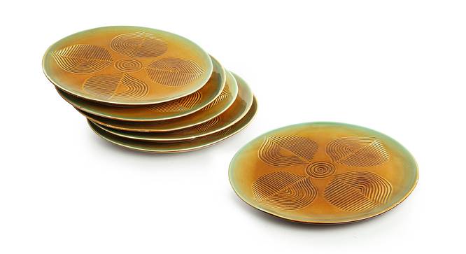 Ellona Dinner Plates (Set of 6 Set, Caramel Brown & Sea Green) by Urban Ladder - Front View Design 1 - 429430