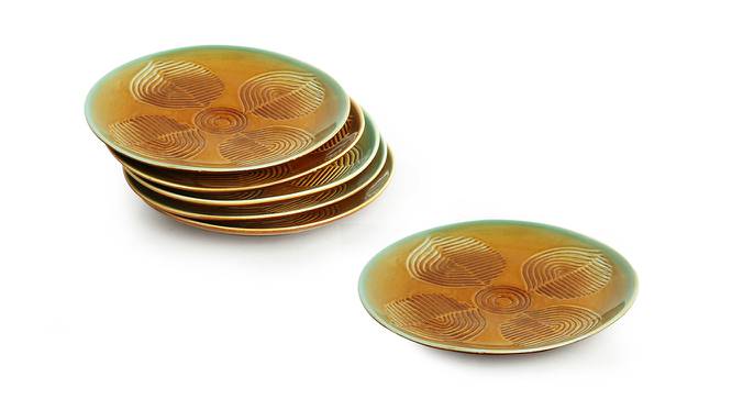 Ellona Side Plates (Set of 6 Set, Caramel Brown & Sea Green) by Urban Ladder - Front View Design 1 - 429433