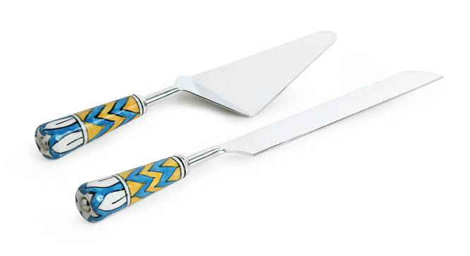 Emerson Cake Server & Bread Knife Set of 2 (Silver & Multicolour) by Urban Ladder - Front View Design 1 - 429524