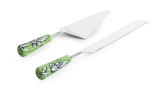 Esther Cake Server & Bread Knife Set of 2 (Silver & Multicolour) by Urban Ladder - Front View Design 1 - 429632