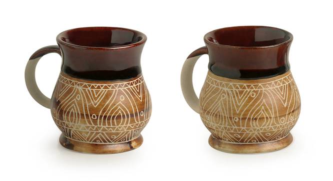 Genesis Tea & Coffee Mugs Set of 2 (Set Of 2 Set, Dark Brown & Beige) by Urban Ladder - Front View Design 1 - 429821