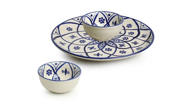 Hayden Dinner Plate With Katoris Set of 3 (Set Of 2 Set, White & Midnight Blue) by Urban Ladder - Front View Design 1 - 429925
