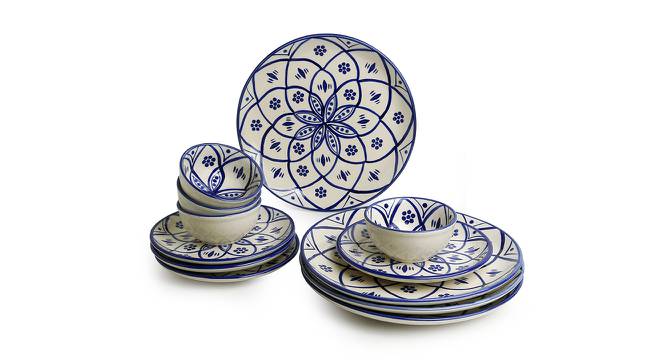 Hayden Dinner Plates With Quarter Plates & Katoris Set of 12 (White & Midnight Blue, set of 12 Set) by Urban Ladder - Front View Design 1 - 429926