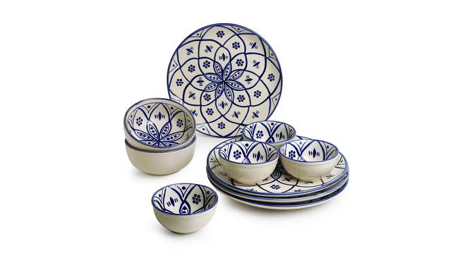 Hayden Dinner Plates With Serving Bowls & Katoris Set of 10 (White & Midnight Blue, set of 10 Set) by Urban Ladder - Front View Design 1 - 429927