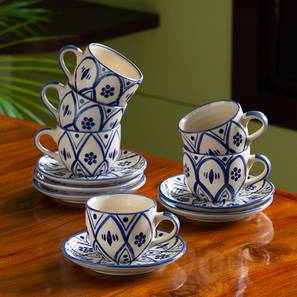Tea Cups Design Hayden Tea Cups With Saucers Set of 6 (Set of 6 Set, White & Midnight Blue)