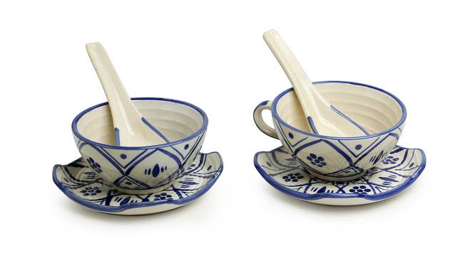Hayden Soup Bowls With Saucers & Spoons (Set Of 2 Set, White & Midnight Blue) by Urban Ladder - Front View Design 1 - 430017