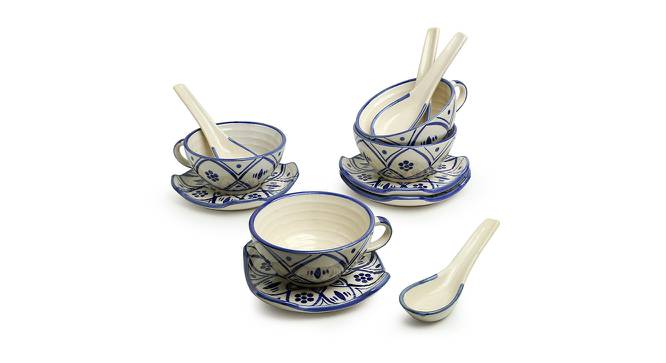Hayden Soup Bowls With Saucers & Spoons (Set Of 4 Set, White & Midnight Blue) by Urban Ladder - Front View Design 1 - 430018
