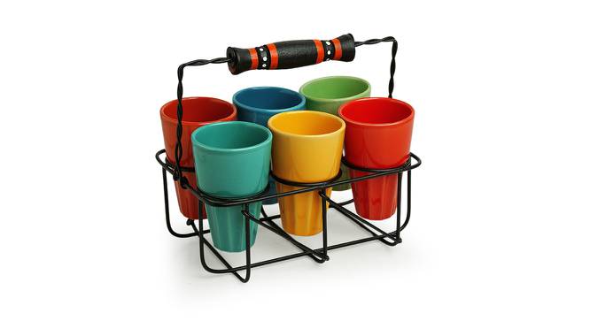 Hugo Cutting Chai Tea Glasses Set of 6 (Set of 6 Set, Bright Pastels & Black) by Urban Ladder - Front View Design 1 - 430107