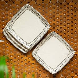Dinner Plates Design Ives Dinner Plates (Set Of 4 Set, Ivory White and Black)
