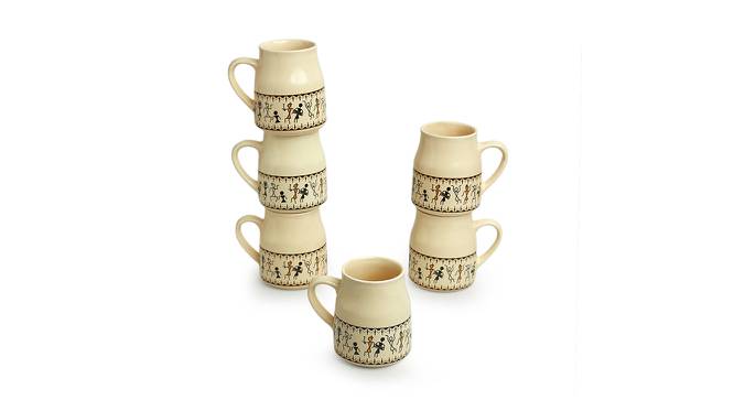 Ives Tea Cups Set of 6 (Set of 6 Set, Ivory White and Black) by Urban Ladder - Front View Design 1 - 430204