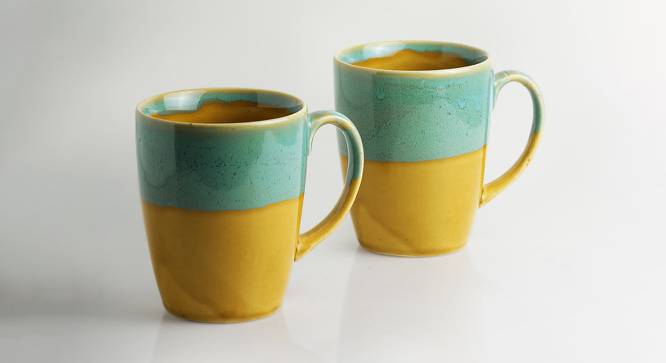 Jazmen Coffee Mugs Set of 2 (Set Of 2 Set, Sand Yellow & Teal Blue) by Urban Ladder - Front View Design 1 - 430299