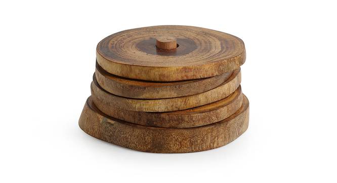 Jacin Coasters Set of 4 With Stand (Light Brown) by Urban Ladder - Front View Design 1 - 430300