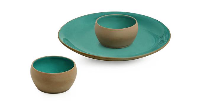 Juliet Dinner Plate With Katoris Set of 3 (Set of 3 Set, Turquoise Blue & Earthen Brown) by Urban Ladder - Front View Design 1 - 430401