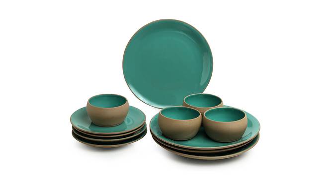 Juliet Dinner Plates With Side Plates & Katoris Set of 12 (Turquoise Blue & Earthen Brown, set of 12 Set) by Urban Ladder - Front View Design 1 - 430406