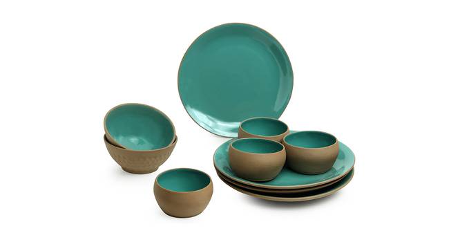 Juliet Dinner Plates With Serving Bowls Set of 10 (Turquoise Blue & Earthen Brown, set of 10 Set) by Urban Ladder - Front View Design 1 - 430407