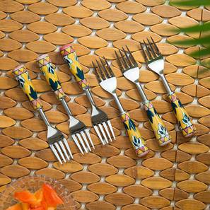 Cutlery Design Khloe Table Forks Set of 6 (Silver & Multicolour)