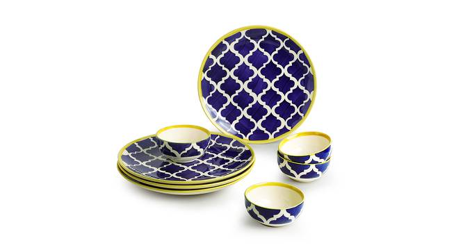 Lauren Dinner Plates With Katoris Set of 8 (Blue, White & Yellow, set of 8 Set) by Urban Ladder - Front View Design 1 - 430595