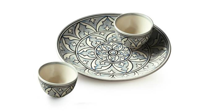 Laurent Dinner Plate With Dinner Katori (Set of 3 Set, Smoke Grey and White) by Urban Ladder - Front View Design 1 - 430691