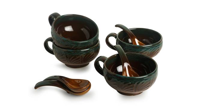 Leila Soup Bowls With Spoons (Set Of 4 Set, Amber with Teal Tints) by Urban Ladder - Front View Design 1 - 430790