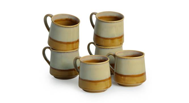 Lily Tea & Coffee Cups Set of 6 (Set of 6 Set, Mustard Yellow & Off White) by Urban Ladder - Front View Design 1 - 430885