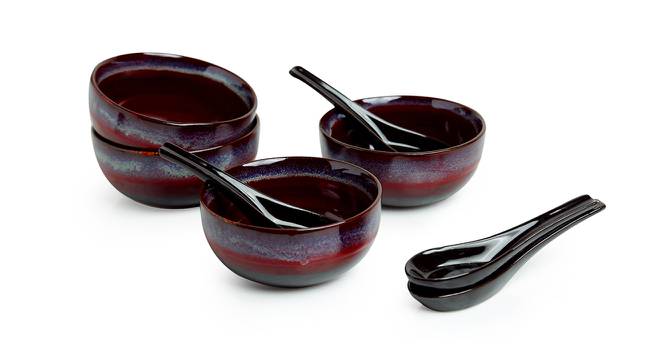 Magma Soup Bowls With Spoons (Set Of 4 Set, Black, Crimson & Ombre Blue) by Urban Ladder - Front View Design 1 - 431066
