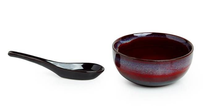 Magma Soup Bowls With Spoons (Set Of 2 Set, Black, Crimson & Ombre Blue) by Urban Ladder - Cross View Design 1 - 431079