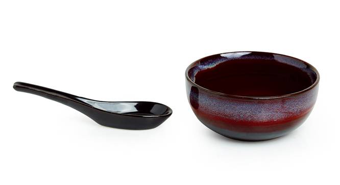 Magma Soup Bowls With Spoons (Set Of 4 Set, Black, Crimson & Ombre Blue) by Urban Ladder - Cross View Design 1 - 431080
