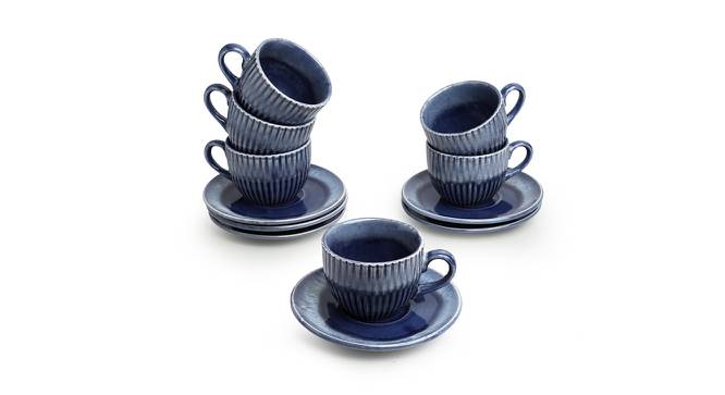 Matheo Tea Cups With Saucers Set of 6 (Set of 6 Set, Light and Dark Azure Blue) by Urban Ladder - Front View Design 1 - 431581