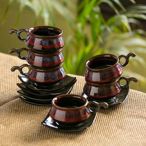 Tea Cups Design Natalia Tea Cups & Saucers Set of 6 (Set of 6 Set, Black, Crimson & Ombre Blue)