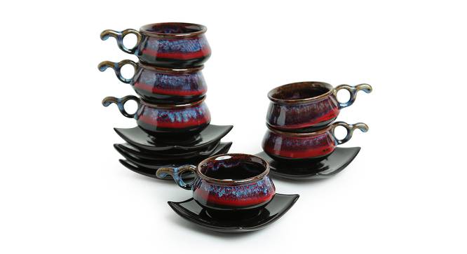 Natalia Tea Cups & Saucers Set of 6 (Set of 6 Set, Black, Crimson & Ombre Blue) by Urban Ladder - Front View Design 1 - 431691