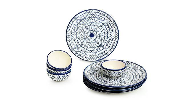 Octavia Dinner Plate With Katoris (Indigo Blue & White, set of 8 Set) by Urban Ladder - Front View Design 1 - 431786
