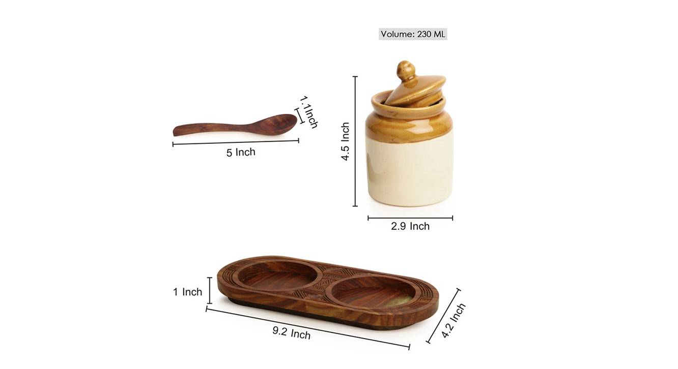 Oaters jar with hand carved trayset of 2 6